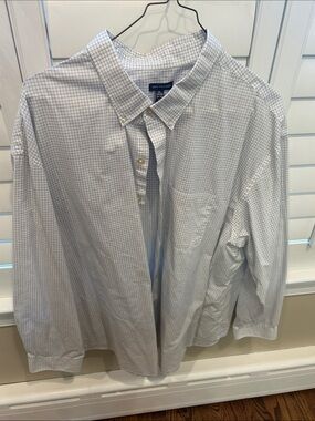 Van Heusen Men's White and Blue Micro-Check Button-Down Shirt